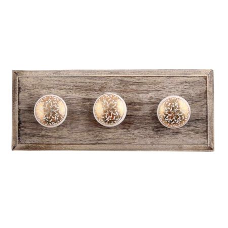 Golden Ornamental Flower Flat Ceramic Wooden Hooks